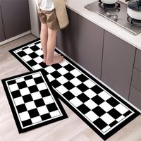 Lavable En Machine Tapis De Cuisine, Damier Noir Et Blanc Image Super Absorbants Tapis De Cuisine, Tapis De Cuisine Antiderapant