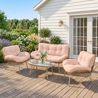 Salon de jardin 4 pièces résine tressée coussin 12cm ultra épais canapé 138cm 2 fauteuils table basse beige