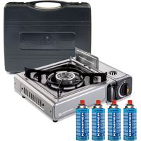 Kemper – Réchaud à gaz 2200W butane – 1 brûleur – Double sécurité – Allumage piezo – Autonomie 1h30 – Dimensions 34.2 x 29 x 14.5 cm