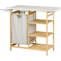 Panier à linge sale 57,4L avec table à repasser, support pour fer, 3 étagères, sac amovible 113x34x82 cm Naturel