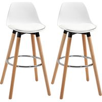 Ensemble de 2 tabourets de bar, tabourets de cuisine, chaises de bar avec repose-pieds, similicuir, blanc, 38,5 x 42,5 x 91 cm, pour salle à manger, cuisine