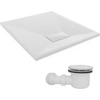NRG 800 x 700mm SMC White Rectangle Slate Effect Bathroom Shower Tray & Fluidmaster Fast Flow Waste Trap