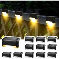 Set mit 12 Solar-Terrassenleuchten, wasserdichte Solar-Außenleuchten für Treppen, Zäune und Gärten (schwarz, warmweiß)