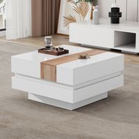 Moderner quadratischer Couchtisch 70x70x39cm mit verstecktem Fach und Schiebetür, geeignet als Sofatisch oder in weißem Holz