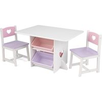 KidKraft Cuore Set Tavolo con 2 Sedie in Legno, Tavolino con Contenitori, Mobili per Camera da Letto e Sala Giochi per Bambini, 26913