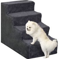 Escalera para Mascotas de 4 Peldaños con Funda Extraíble y Lavable para Cama Sofá 60x35x44 cm Gris Oscuro
