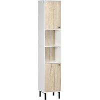 Colonne de salle de bain à 6 compartiments pour douche, WC et chambre, style moderne, 31,5 x 30 x 169 cm, blanc et chêne