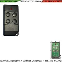 Telecomando 4 Canali Bidirezionale Frequenza 433,92 MHz Per Inserimento e Disinserimento Totale e Parziale PerAllarme Lysa GSM e Sydra Come Giorno Notte Rolling Code Anticollisione Antiannebbiamento