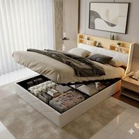 Lit Double 140x200 cm Design Moderne avec Coffre de Rangement, Ports USB et LED - Cuir Synthétique Blanc