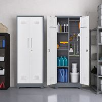 AMXCNOY Grey 65" Metal Cleaning Tool Storage Cabinet with Locking Doors, Shelves, Hanging Rod & S-Hooks
