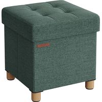 Songmics – Pouf coffre de rangement pliable 38 x 38 x 40 cm – Banc avec rembourrage en mousse – Tissu façon lin vert rétro – Capacité 300 kg