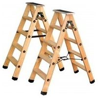 Escalera de madera 2 niveles (albañil) 6 peldaños + estante y correas H:150cm - Outifrance