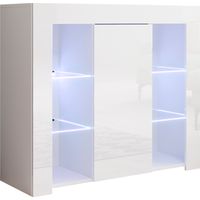 Sideboard mit LED Küchenschrank Kommode Wohnzimmerschrank 1 Tür Aufbewarungsschrank Buffet Esszimmer 94x83x35cm Modell Lilian Weiss Glanz