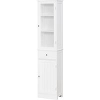 Armario Alto para Baño Mueble Auxiliar de Baño con 2 Puertas 5 Estantes y 1 Cajón Gran Espacio de Almacenamiento Moderno 40x27x171,5 cm Blanco