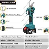 Sécateur électrique sécateur ciseaux de coupe de branche sans fil 388VF 3000W 4 vitesses avec 2 Batteries Bleu Fantablau