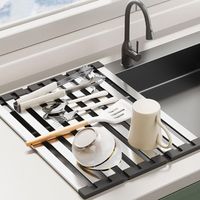 Scolapiatti per lavello, scolapiatti pieghevole in acciaio inox, tappetino scolapiatti, scolapiatti resistente al calore (40 x 32,5 cm)