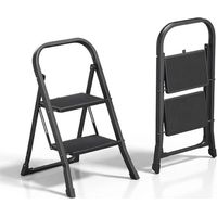 HYTAMA Scala Scaletta 2 Gradini Pieghevole Black Mini Plus Nero con Piedini Antiscivolo, Struttura in Acciaio, Leggera, Multiuso, Certificata EN14183 Portata 150Kg