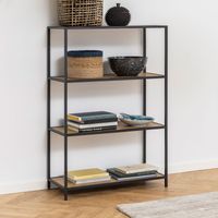 Etagère 4 niveaux 77x35x114 cm décor chêne et métal noir - FYNCA
