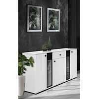 FURNIX buffet SARAI avec tiroir Buffet LED 3 portes portes en verre 140 cm blanc