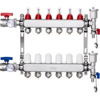 VEVOR Colector de calor radiante de 6 derivaciones , colector de tubería PEX de 1/2", colector PEX de acero inoxidable para calefacción por suelo radiante hidrónico, kit de colector PEX de calor radia