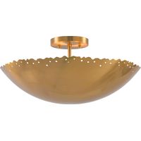 Parrot Uncle 40cm Gold Semi Flush Ceiling Light, Modern Wavy Cutout Metal Shade, 3 x E14, Bulbs Not Included
