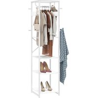 Irovami Portant à vêtements multi-rangement – 40 cm de penderie, 3 étagères, 8 crochets, design industriel blanc, gain de place