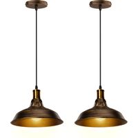 Axhup – Lustre suspension industrielle rétro en fer métal – Abat-jour 27cm bronze – Câble réglable 100cm – Lot de 2 pièces