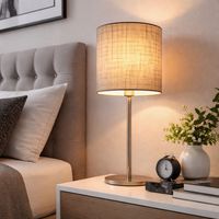 Lampada da tavolo Lampada laterale Lampada da soggiorno Paralume in tessuto Lampada da tavolo Lampada da comodino, tessuto grigio nichel, 1x LED 9W 810Lm bianco caldo, DxH 18x40 cm