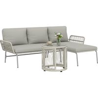 Polyrattan Gartenmöbel Set 3-teilig, Lounge Set mit Chaiselongue Zweisitzersofa Glastisch abnehmbar Kissen