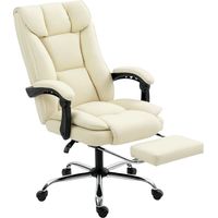 Fauteuil Bureau Reposapiés Inclinable Acolchado Cuero Sintético Beige