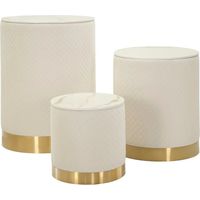Set 3 Pouf Contenitori Crema Oro Legno Metallo da Interno Espositori
