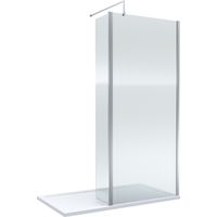 8mm Fluted Glass Walk In Wetroom Screen and Hinged Return with Chrome Profile and Shower Tray - 1400 x 800mm