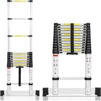 Jiubiaz Échelle télescopique escabeau Pro 3,8m avec stabilisateur, 150kg, antidérapante