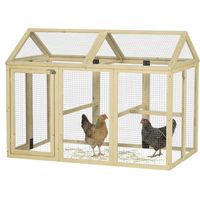 Recinto per Galline all'Aperto in Legno con Porte Multiple e Rete in Metallo, 140x88.5x106 cm, color Legno