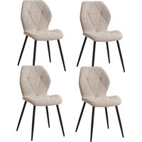 Wokaka Lot de 4 chaises - chaise de salle à manger vintage en forme de diamant - chaise en lin - pieds en métal(beige)