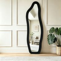 Miroir sur Pied - 160x50cm - Cadre Velours, miroir mural Irrégulier, Miroir Psyché Pleine Longueur Incassable - Noir