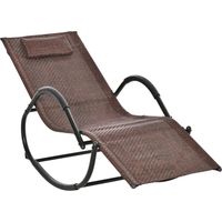 Outsunny Tumbona Mecedora de Exterior con Reposabrazos Reposacabezas y Efecto de Ratán para Jardín Terraza Patio Carga Máx. 160 kg 157x60x80 cm Marrón