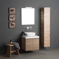 Mueble De Salle De Bain 60Cm Chêne Naturel Avec Lavabo Rond Et Colonne Valentina