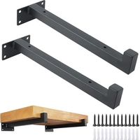 Lot de 2 supports d'étagère carrés flottants industriels noirs de 25 cm à fixation murale rétro (noir)