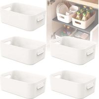 Lot de 5 petites boîtes de rangement blanches en plastique avec poignées, idéales pour les étagères, la cuisine, le bureau, le réfrigérateur, la salle de bain et l'organisation de la maison - 20,5 x 1