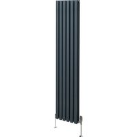 Radiatore a colonna ovale 1800mm x 360mm e valvole cromate TRV Designer Doppio pannello Termosifone Grigio antracite Acciaio Orizzontale Inclusi Spazzola per la pulizia Kit di fissaggio e staffe
