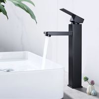 Noir Robinet Salle de Bain Haut, MEEJEE Mitigeur Salle Bain pour Vasque Robinet de Lavabo avec Poignée Carré