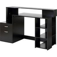 Bureau d'ordinateur avec rangement noir 137x55x92 cm, étagères ouvertes, tablette imprimante