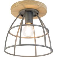 QAZQA + Lampada da soffitto arthur - Industriale - Acciaio,Legno - Marrone/Grigio scuro - Tondo E27 Max. 1 x 4.9 Watt