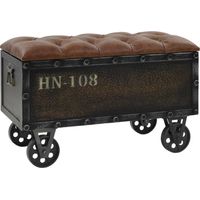 Vidaxl – Banc d'entrée en bois massif et similicuir 80,5x41x50 cm – Rangement spacieux avec assise rembourrée – 4 roulettes pour mobilité