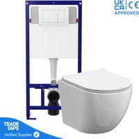 Rimless Wall Hung Toilet Pan with 1.12m Concealed Cistern Frame Dual Flush Plate - Gloss White Dual Flush Plate