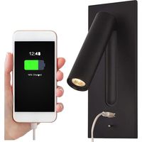LED Bedside Reading Lamp with Hidden Switch, Recessed USB Wall-Mounted Bedside Lamp, Wall Sconce, 350° Adjustable, 90° Foldable, Black, 3000K Warm White