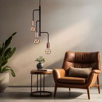 Lampada a sospensione rame nero lampada a sospensione a 3 luci retrò, metallo, 3x prese E27, DxH 28x172 cm