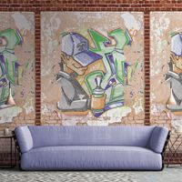 Photo wallpaper Profhome 392411 hot embossed non-woven wallpaper smooth brick look matt brown beige red blue 1.59 m x 2.8 m