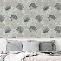 Arthouse Marbled Hexagon Geometric Charcoal SilverGrey Metallic Marble Wallpaper